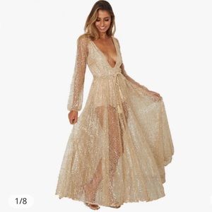 Gold Glitter Long Sleeve Dress